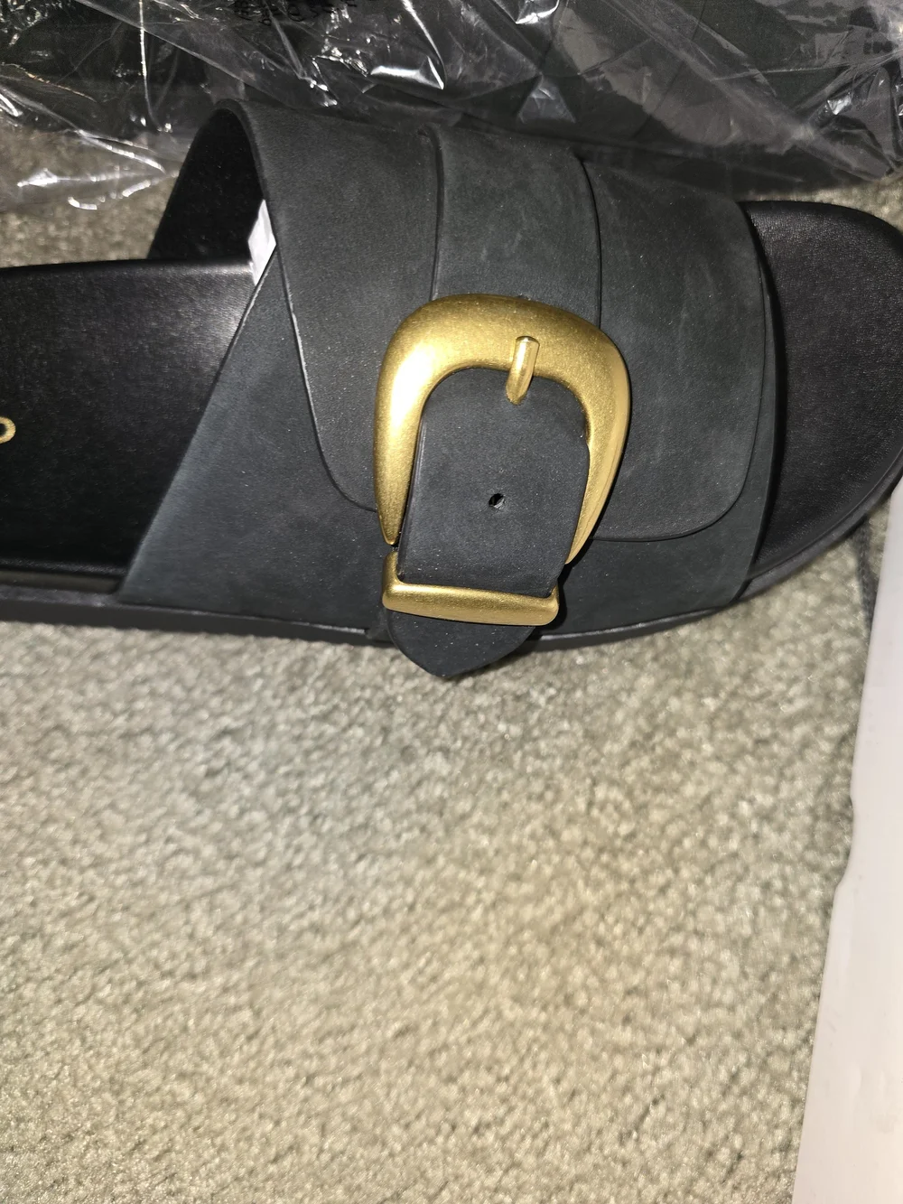 ALDO Alenana Black Slide Sandals with Gold Buckle NIB - Picture 6 of 8